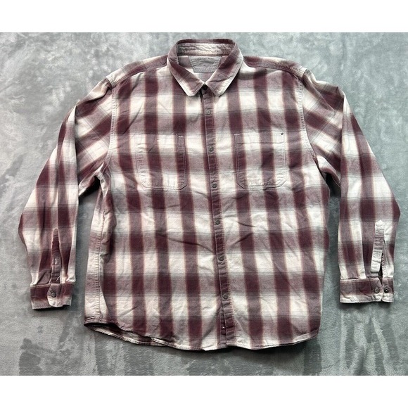 Calvin Klein Shirt Mens XXL 2XL Burgundy Plaid Snap Up Long Sleeve Preppy Winter - Picture 1 of 14